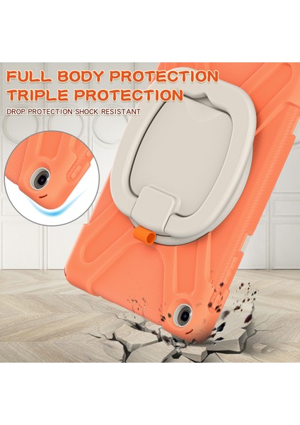 Darbeye Dayanıklı Tablet Kılıfı Pc + Silikon 360 Derece Dönebilen Kick Stand Kılıfı Samsung Galaxy Tab A 10.1 (2019) SM-T510 (WI-FI)/SM-T515 (Lte)-Turuncu/beyaz (Yurt Dışından) fırsatları