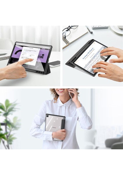 Üç Katlı Standlı Deri Samsung Galaxy Tab S6 Lite (2020) P610 P615 S6 Lite (2022 2024) SIYAH Tablet Kılıfı (Yurt Dışından)
