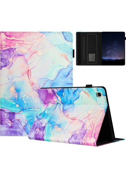 Seashell Digital Samsung Galaxy Tab A7 10.4 (2020) T500 Folio Standı Pu Deri Mermer Kalem Tutucu Tablet Kılıfı (Yurt Dışından)