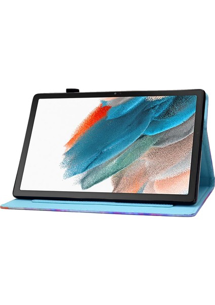 Samsung Galaxy Tab A8 10.5 (2021 2022) Baskı Pu Deri Çift Taraflı Manyetik Standı Dikiş Kart Yuvaları Kalem Tutucu Tablet Kılıfı (Yurt Dışından)