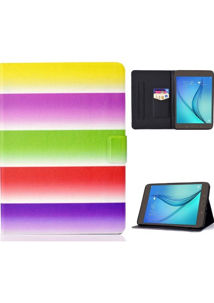 Samsung Galaxy Tab A 8.0 SM T350 T355C (2015) Desen Baskı Pu Deri Standı Kart Tutucu Koruyucu Gökkuşağı Tablet Kılıfı (Yurt Dışından)