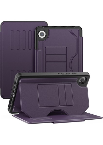 Samsung Galaxy Tab A9 (SM X110 X115) 5 Seviye Ayarlanabilir Standlı Kart Tutuculu Kalem Yuvalı Tablet Kılıfı (Yurt Dışından)