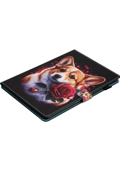 Samsung Galaxy Tab A9 Pu Deri Folio Standı Desen Kart Yuvaları Corgi Tablet Kılıfı (Yurt Dışından)