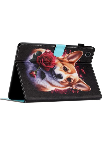 Samsung Galaxy Tab A9 Pu Deri Folio Standı Desen Kart Yuvaları Corgi Tablet Kılıfı (Yurt Dışından)