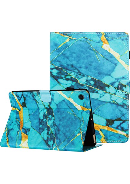 Samsung Galaxy Tab A9 Koruyucu Pu Deri Akıllı Desen Mermer Tablet Kılıfı (Yurt Dışından)