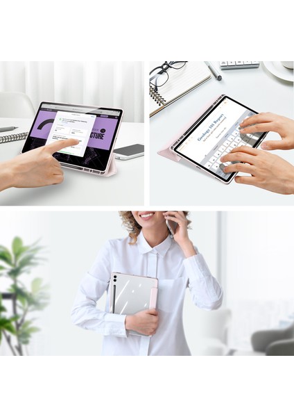 Samsung Galaxy Tab S9 Fe Deri Üç Katlı Stand Kalem Yuvası Tablet Kılıfı (Yurt Dışından)
