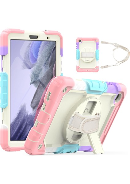 Tam Vücut Silikon Pc Sağlam Pet Ekran Koruyucu Kick Standlı El Omuz Askısı Samsung Galaxy Tab A7 Lite Kamuflaj bej Tablet Kılıfı (Yurt Dışından)