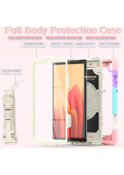 Tam Vücut Silikon Pc Sağlam Pet Ekran Koruyucu Kick Standlı El Omuz Askısı Samsung Galaxy Tab A7 Lite Kamuflaj bej Tablet Kılıfı (Yurt Dışından) modelleri