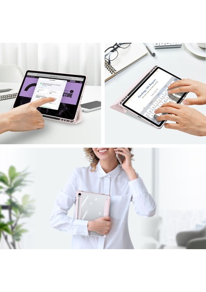 Samsung Galaxy Tab S9 Fe Deri Üç Katlı Stand Kalem Yuvası Tablet Kılıfı (Yurt Dışından)
