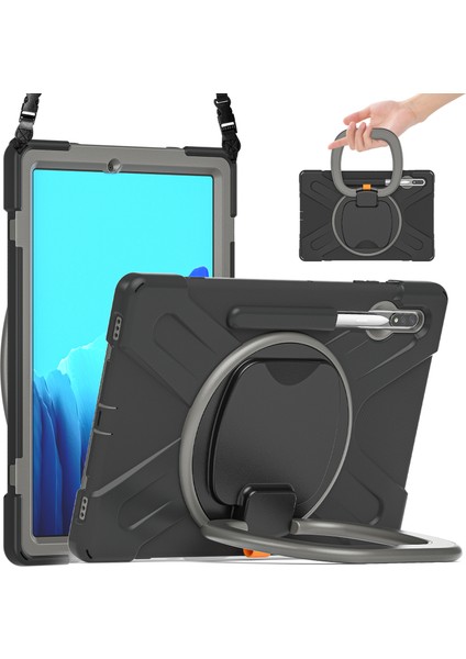 Seashell Digital Samsung Galaxy Tab S9 FE S9 S8 S7 T970 T975  Pc Silikon 360 Derece Döner Kick Stand Omuz Askılı Tablet Kılıfı (Yurt Dışından)