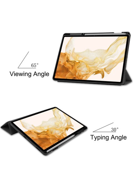 Samsung Galaxy Tab S7 s8 Sağlam Üç Katlı Standlı Kalem Yuvalı Akıllı Deri Tablet Kılıfı (Yurt Dışından)
