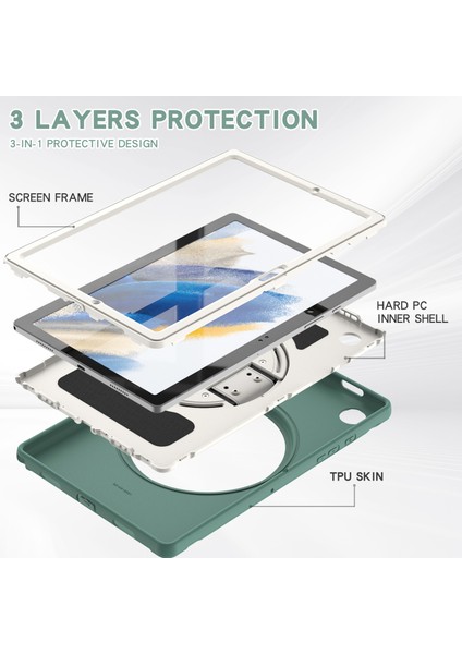 Samsung Galaxy Tab A8 10.5 (2021) A8 10.5 (2022) X200 X205 Pc Silikon Döner El Kayışı Koruyucu Zümrüt Tablet Kılıfı (Yurt Dışından)