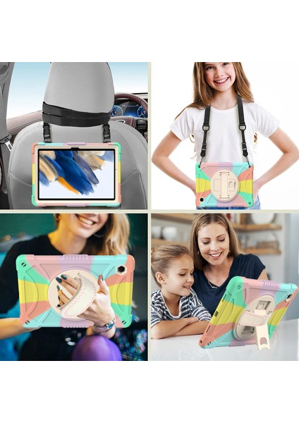 Samsung Galaxy Tab A8 10.5 (2021 2022) Silikon Pc El Kayışı Tekme Standı Omuz Askılı Çok Tablet Kılıfı (Yurt Dışından) modelleri