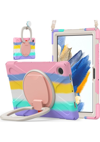 Samsung Galaxy Tab A8 10.5 (2021 2022) 360 Derece Standı Pc Omuz Askılı Silikon Hibrit Tablet Kılıfı (Yurt Dışından)