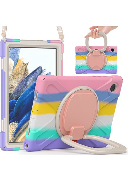 Samsung Galaxy Tab A8 10.5 (2021 2022) 360 Derece Standı Pc Omuz Askılı Silikon Hibrit Tablet Kılıfı (Yurt Dışından)