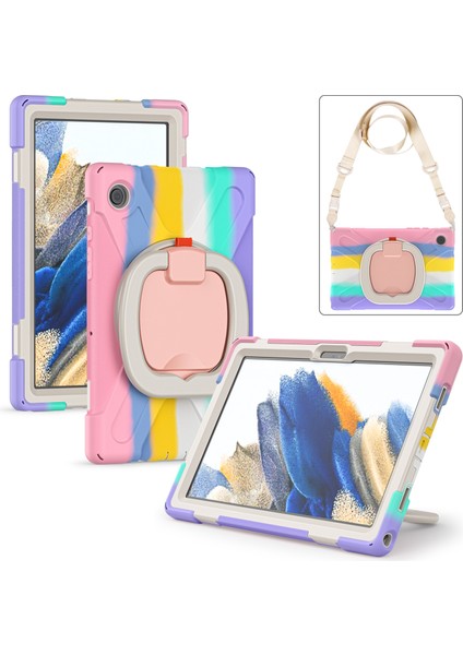 Samsung Galaxy Tab A8 10.5 (2021 2022) 360 Derece Standı Pc Omuz Askılı Silikon Hibrit Tablet Kılıfı (Yurt Dışından)