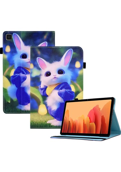 Samsung Galaxy Tab A7 10.4 (2020 2022) T500 T505 Standı Elastik Bant Pu Deri Kart Tutucu Sevimli Tavşan Tablet Kılıfı (Yurt Dışından)