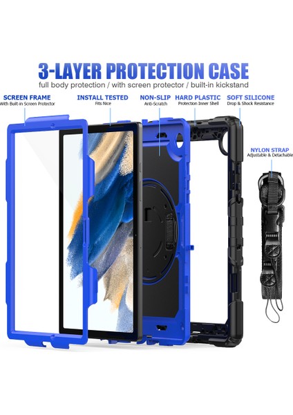 Samsung Galaxy Tab A8 10.5 (2021 2022) Sert Pc Yumuşak Silikon Pet Ekran Koruyuculu Döner Tablet Kılıfı (Yurt Dışından)