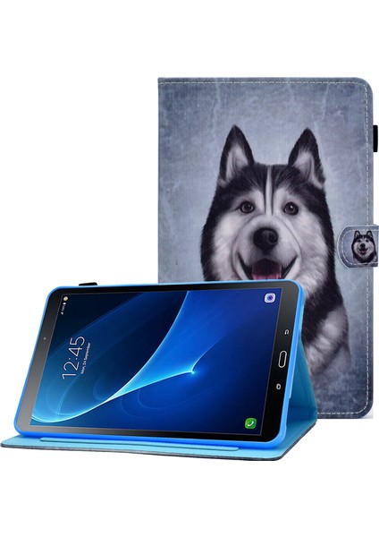 Samsung Galaxy Tab A 10.1 (T580 T585) Pu Deri Dikiş Manyetik Kapatma Kart Yuvaları Standı Tablet Kılıfı (Yurt Dışından)