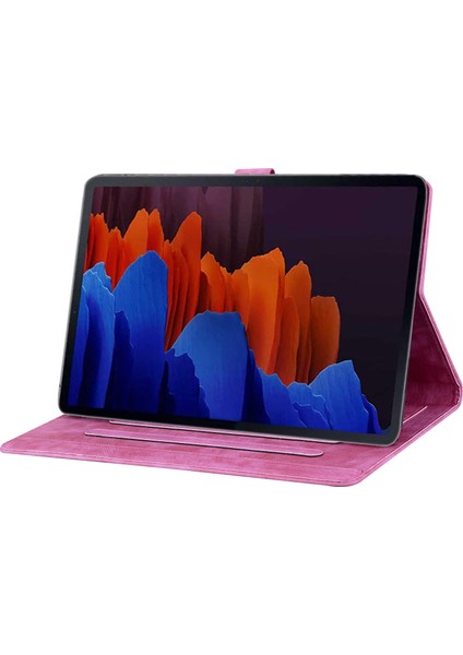 Samsung Galaxy Tab S9 Ultra Deri Standı Çiçek Kedi Baskılı Kart Yuvaları Tablet Kılıfı (Yurt Dışından)