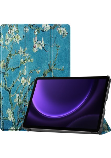 Samsung Galaxy Tab S9 Fe Desen Baskı Üç Katlı Stand Kayısı Çiçeği Tablet Kılıfı (Yurt Dışından)