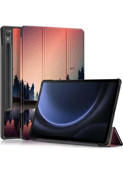 Samsung Galaxy Tab S9 Fe SM X510 SM X516 Üç Katlı Stand Desen Baskı Gece Vakti Tablet Kılıfı (Yurt Dışından)