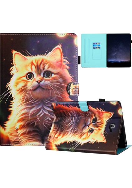 Samsung Galaxy Tab A 10.1 (2016) T580 Folio Flip Deri Kart Yuvaları Cat Tablet Kılıfı (Yurt Dışından)