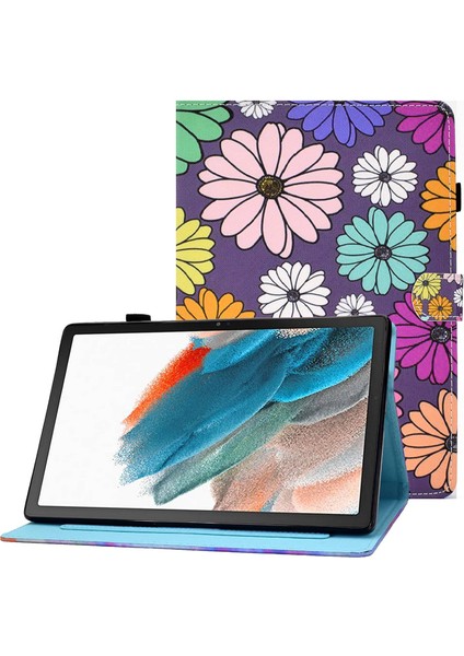 Samsung Galaxy Tab A8 10.5 (2021 2022) Pu Deri Baskı Smart Folio Standlı Dikiş Kart Yuvalı Kalemlik Papatyalar Tablet Kılıfı (Yurt Dışından)