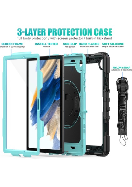 Samsung Galaxy Tab A8 10.5 (2021 2022) Sert Pc Yumuşak Silikon Pet Ekran Koruyuculu Döner Tablet Kılıfı (Yurt Dışından) modelleri