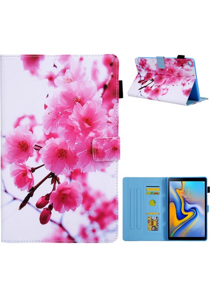 Samsung Galaxy Tab A7 10.4 (2020 2022) SM T500 T505 PLUM Blossom Desenli Standlı Deri Koruyucu Tablet Kılıfı (Yurt Dışından)