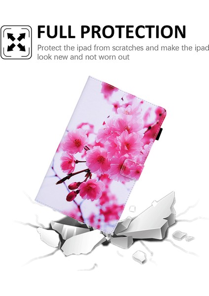 Samsung Galaxy Tab A7 10.4 (2020 2022) SM T500 T505 PLUM Blossom Desenli Standlı Deri Koruyucu Tablet Kılıfı (Yurt Dışından)