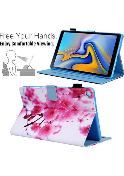 Samsung Galaxy Tab A7 10.4 (2020 2022) SM T500 T505 PLUM Blossom Desenli Standlı Deri Koruyucu Tablet Kılıfı (Yurt Dışından)