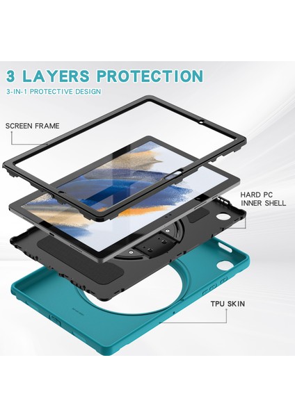 Samsung Galaxy Tab A8 10.5 (2021) A8 10.5 (2022) X200 X205 Pc Silikon Döner El Kayışı Koruyucu Tablet Kılıfı (Yurt Dışından)