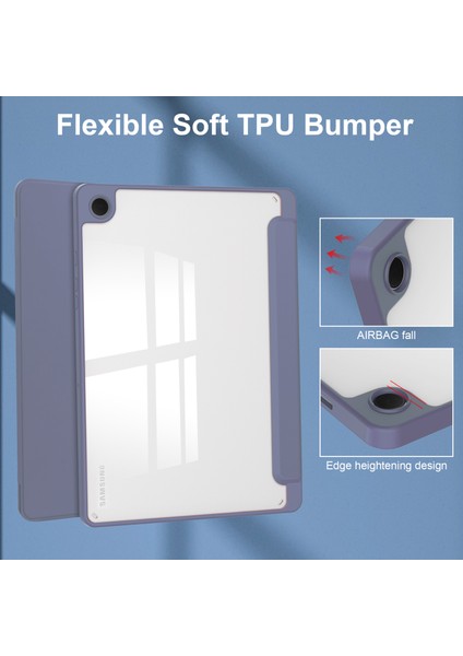 Şeffaf Arka Samsung Galaxy Tab A9 Pu Tpu Akrilik Kalem Yuvalı Tablet Kılıfı (Yurt Dışından)