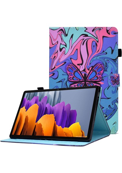 Samsung Galaxy Tab S8 SM X700 X706 Desen Baskı Pu Deri Manyetik Kart Yuvaları Stand Dikiş Kalem Tutucu Tablet Kılıfı (Yurt Dışından)