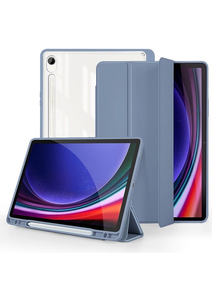 Samsung Galaxy Tab S9 Koruyucu Üç Katlı Stand Pc Tpu Pu Şeffaf Arka Çevirin Tablet Kılıfı (Yurt Dışından)