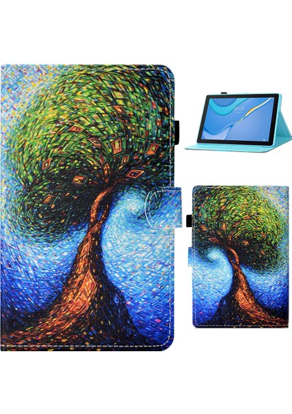 Samsung Galaxy Tab A9 Desen Baskı Kart Tutucu Soyut Ağaç Tablet Kılıfı (Yurt Dışından)