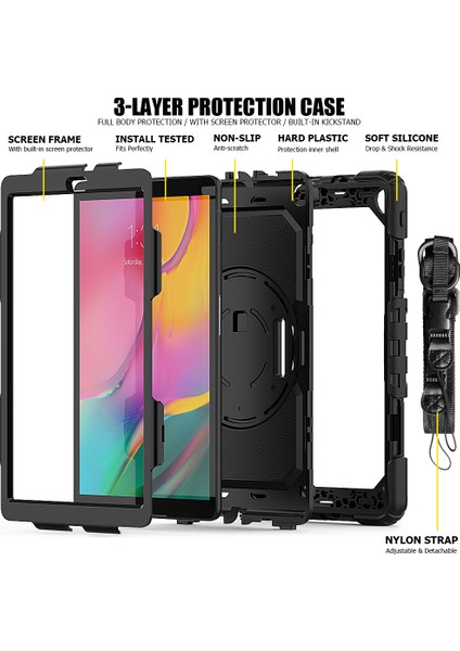 Pc Silikon Kayışlı Ekran Koruyucu Samsung Galaxy Tab A 10.1 (2019) SM T510 T515 SIYAH Tablet Kılıfı (Yurt Dışından)