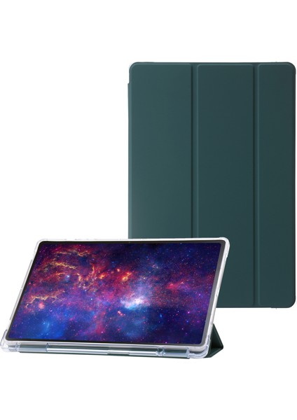 Samsung Galaxy Tab S9 Üç Katlı Stand Akıllı Pu Deri Akrilik Tpu Şeffaf Gece Yarısı Tablet Kılıfı (Yurt Dışından)
