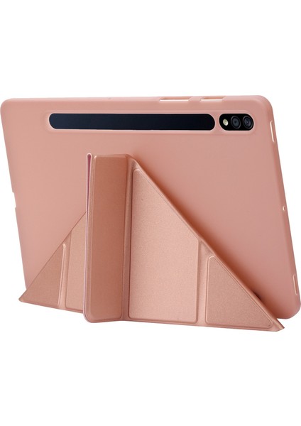 Samsung Galaxy Tab S8 Silikon Deri V Katlama Standı Otomatik Uyandırma uyku Fonksiyonu Tablet Kılıfı (Yurt Dışından)