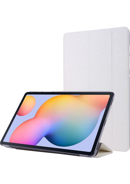 Samsung Galaxy Tab S7 s8 Beyaz Ipek Dokulu Üç Katlı Standlı Deri Tablet Kılıfı (Yurt Dışından)