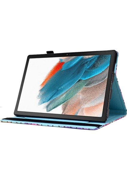 Samsung Galaxy Tab A8 10.5 (2021 2022) Çizilmez Standı Desen Baskı Deri Elastik Bantlı Kacık Kedi Tablet Kılıfı (Yurt Dışından)