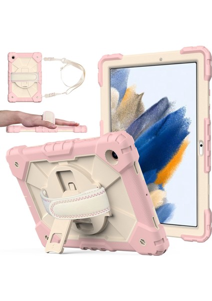 Seashell Digital Samsung Galaxy Tab A8 10.5 (2021 2022) Kontrast Pc Silikon El Kayışı Kickstand'lı Düşmeye Dayanıklı bej Tablet Kılıfı (Yurt Dışından)