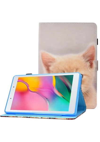 Seashell Digital Samsung Galaxy Tab A 8.0 (2019) Için SM-T290 (WI-FI)/SM-T295 (Lte) Desen Baskı Dikiş Hattı Tablet Kılıfı Pu Deri Kart Yuvaları Çevirme Standı Kapağı (Yurt Dışından)