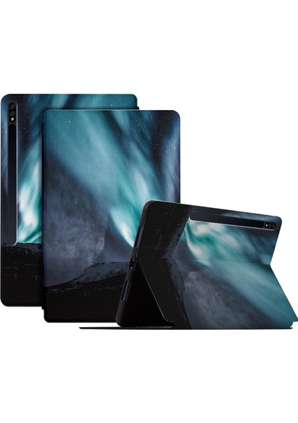 Samsung Galaxy Tab S7 s8 Pu Deri Flip Case Standı Desen Baskı Anti Drop Galaktik Aurora Tablet Kılıfı (Yurt Dışından)