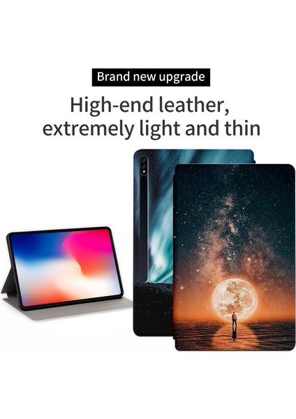 Samsung Galaxy Tab S7 s8 Pu Deri Flip Case Standı Desen Baskı Anti Drop Galaktik Aurora Tablet Kılıfı (Yurt Dışından)