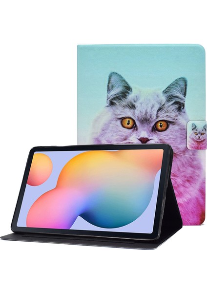 Samsung Galaxy Tab A7 10.4 (2020 2022) T500 T505 Pu Deri Desen Baskı Standı Kedi Tablet Kılıfı (Yurt Dışından)