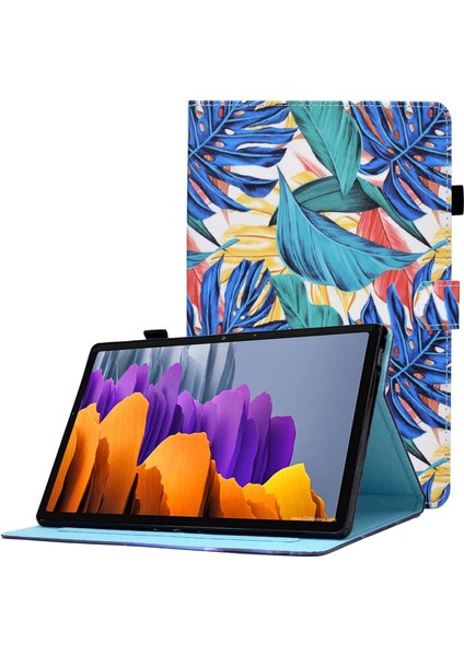 Samsung Galaxy Tab S8 SM X700 X706 Desen Baskı Pu Deri Manyetik Kart Yuvaları Kalem Tutucu Yapraklı Stand Dikiş Tablet Kılıfı (Yurt Dışından)