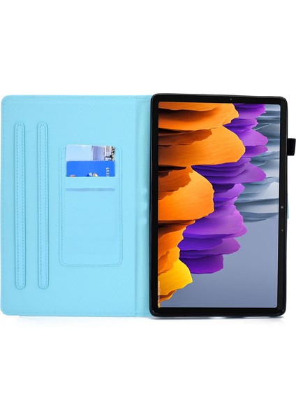 Samsung Galaxy Tab S8 SM X700 X706 Desen Baskı Pu Deri Manyetik Kart Yuvaları Kalem Tutucu Yapraklı Stand Dikiş Tablet Kılıfı (Yurt Dışından)