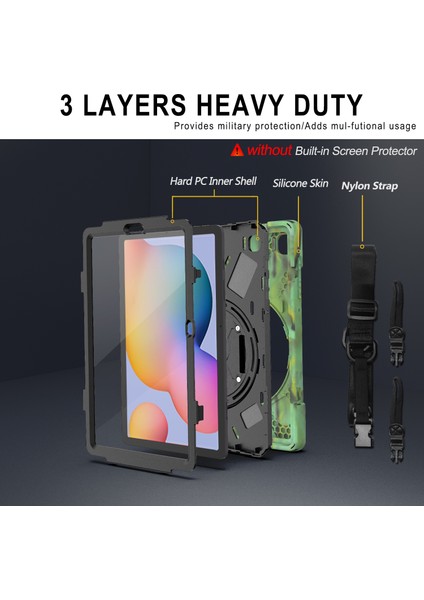 Samsung Galaxy Tab S6 Lite (2020) P610 P615 (2022 2024) P620 KAMUFLAJ Pc Tpu Kick Stand Omuz Askısı Tablet Kılıfı (Yurt Dışından)